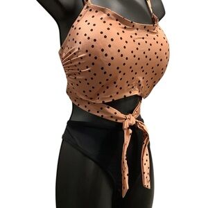 Shade & Shore Copper Polka Dot Top & Black Bottom Bikini BRAND NEW W/Tag